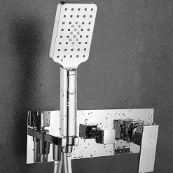 Kibath Robinet de douche encastré, levier unique monté au plafond, carré, finition chrome poli, en laiton