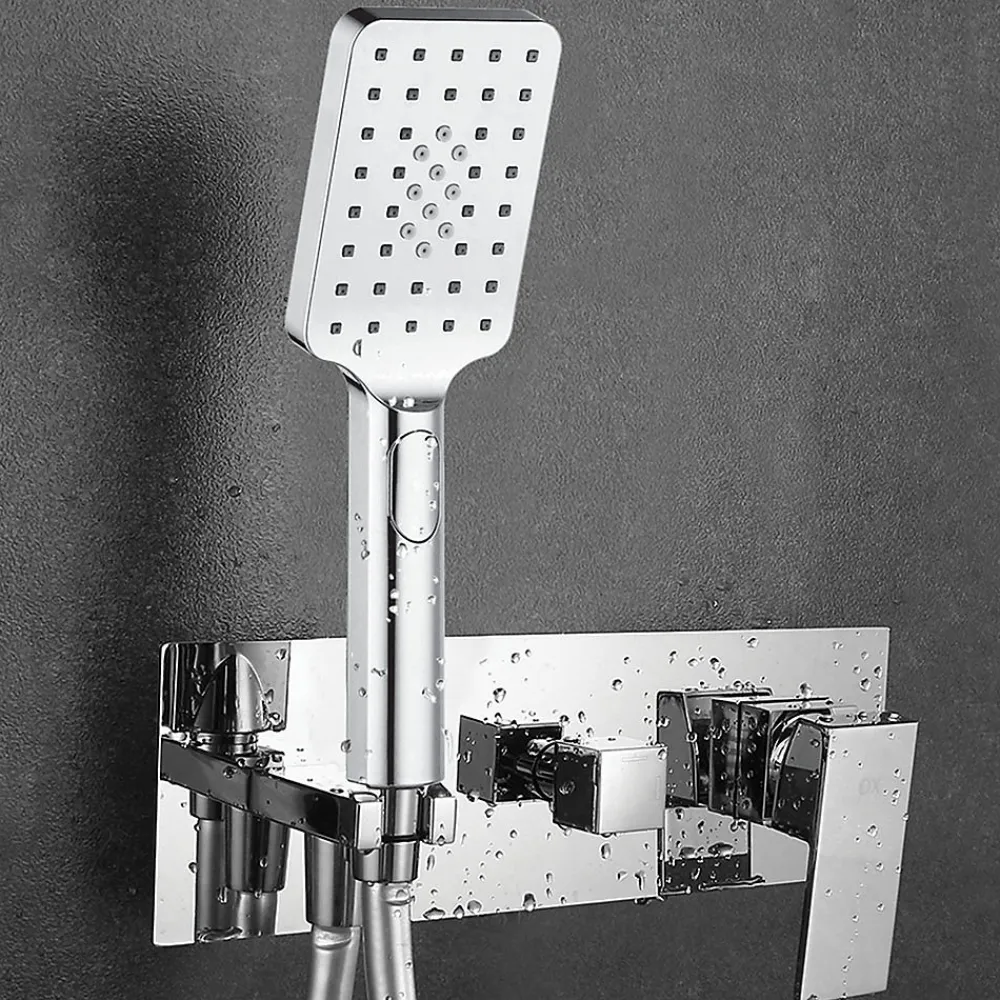 Kibath Robinet de douche encastré, levier unique monté au plafond, carré, finition chrome poli, en laiton