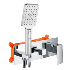 Kibath Robinet de douche encastré, levier unique monté au plafond, carré, finition chrome poli, en laiton