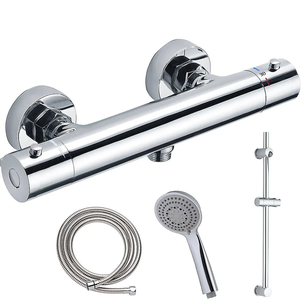 Robinet De Douche|Kibath Robinet de douche thermostatique ORTE avec barre de douche, finition chrome poli, en laiton