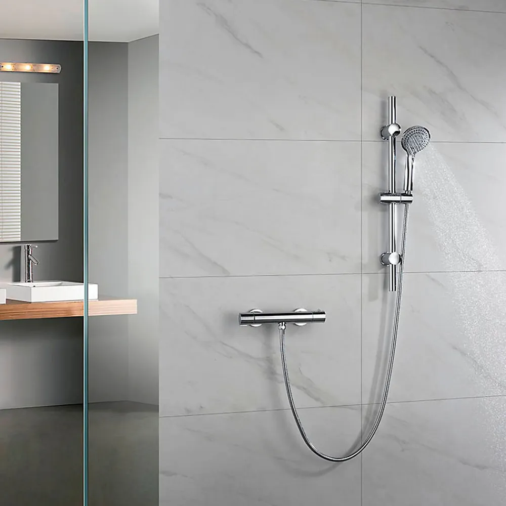 Robinet De Douche|Kibath Robinet de douche thermostatique ORTE avec barre de douche, finition chrome poli, en laiton
