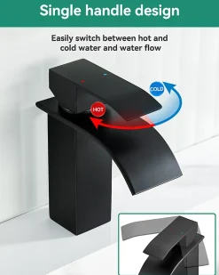 Robinet Lavabo Et Vasque|Anycée Max Robinet de Lavabo Cascade, Noir Mitigeur de Lavabo, ANYCEE MAX Robinet de Salle de Bain, Lave-mains Monocommande