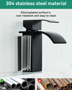 Robinet Lavabo Et Vasque|Anycée Max Robinet de Lavabo Cascade, Noir Mitigeur de Lavabo, ANYCEE MAX Robinet de Salle de Bain, Lave-mains Monocommande