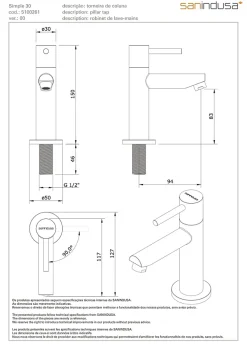 Sanindusa Robinet de lavabo ou lave-mains 1 eau (eau chaude ou eau froide) Simple 30 chromé