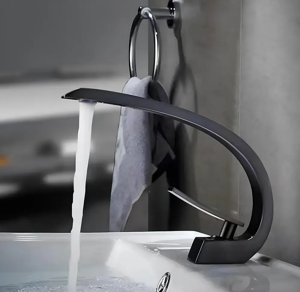 Hudor Robinet de lavabo sur plage BNF606B en laiton noir collection Céphise