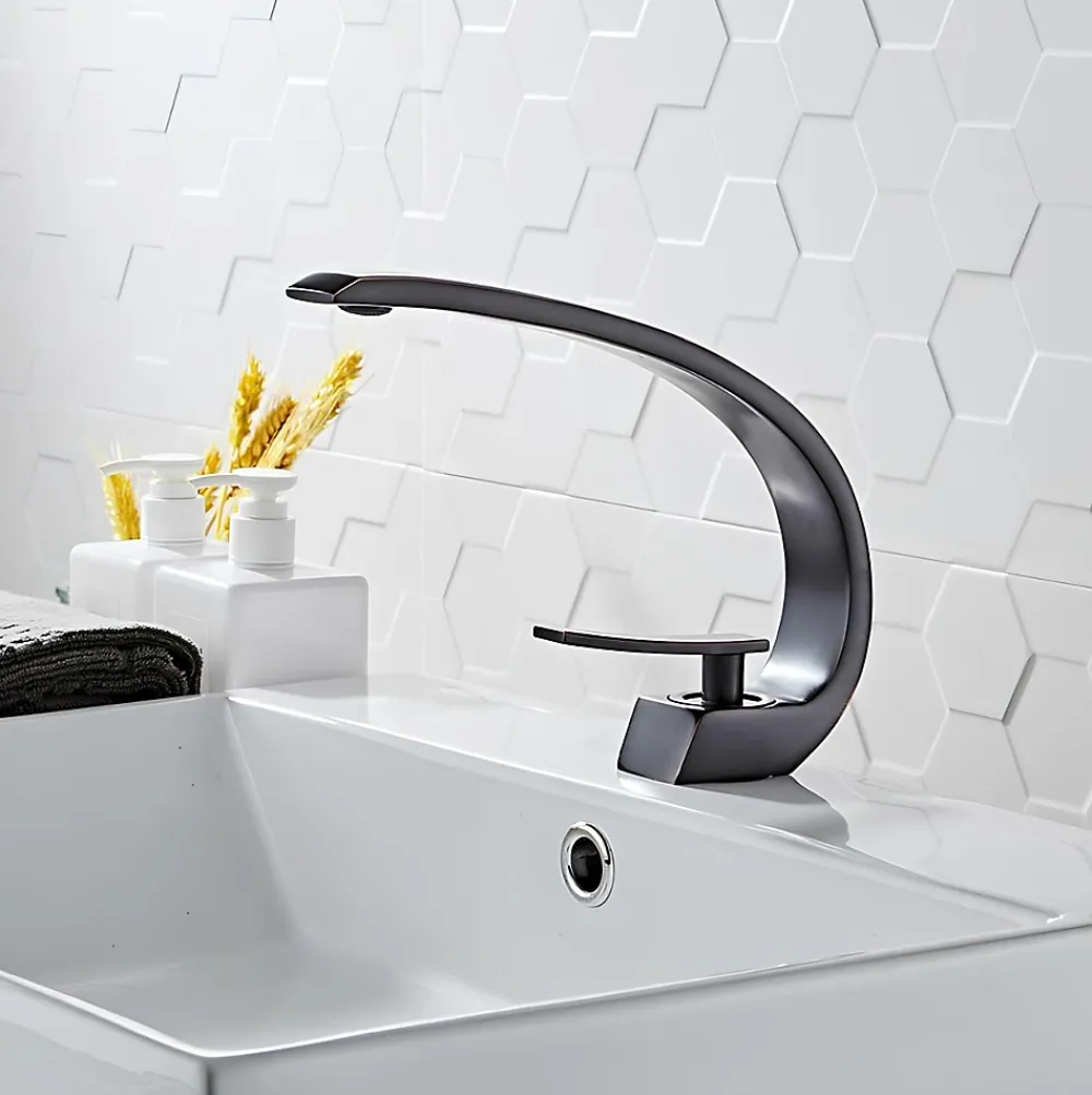 Hudor Robinet de lavabo sur plage BNF606B en laiton noir collection Céphise