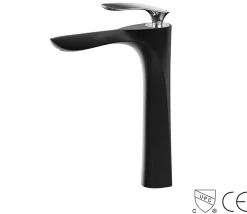 Hudor Robinet de lavabo surélevé 205 en laiton noir et chrome collection Céphise