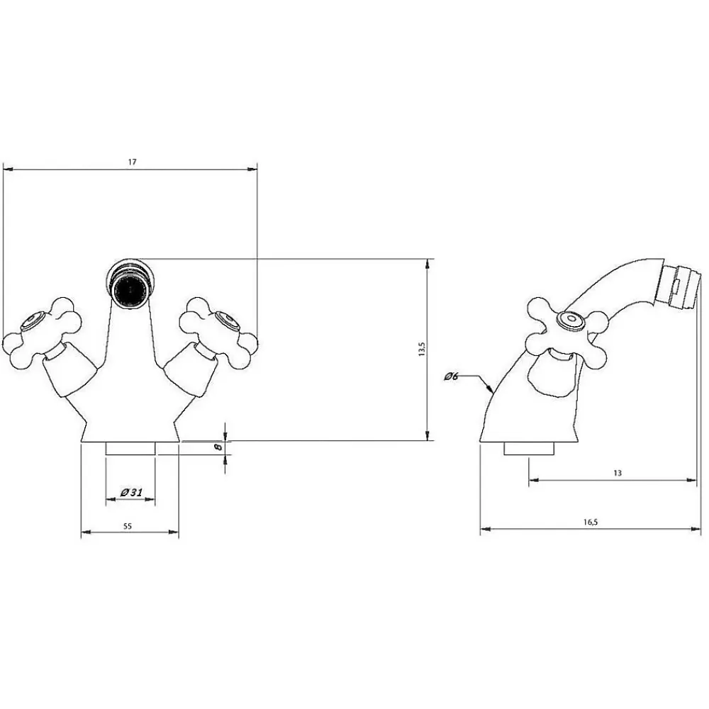 Robinet De Bidet|Kiamami Valentina Robinet De Salle De Bain Pour Bidet Avec Deux Poignées En Croix - Narciso