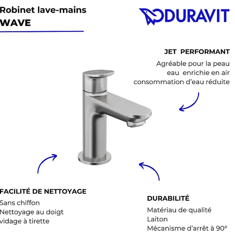 Robinet Lave-Mains|Duravit Robinet lave-mains eau froide Wave inox brossé