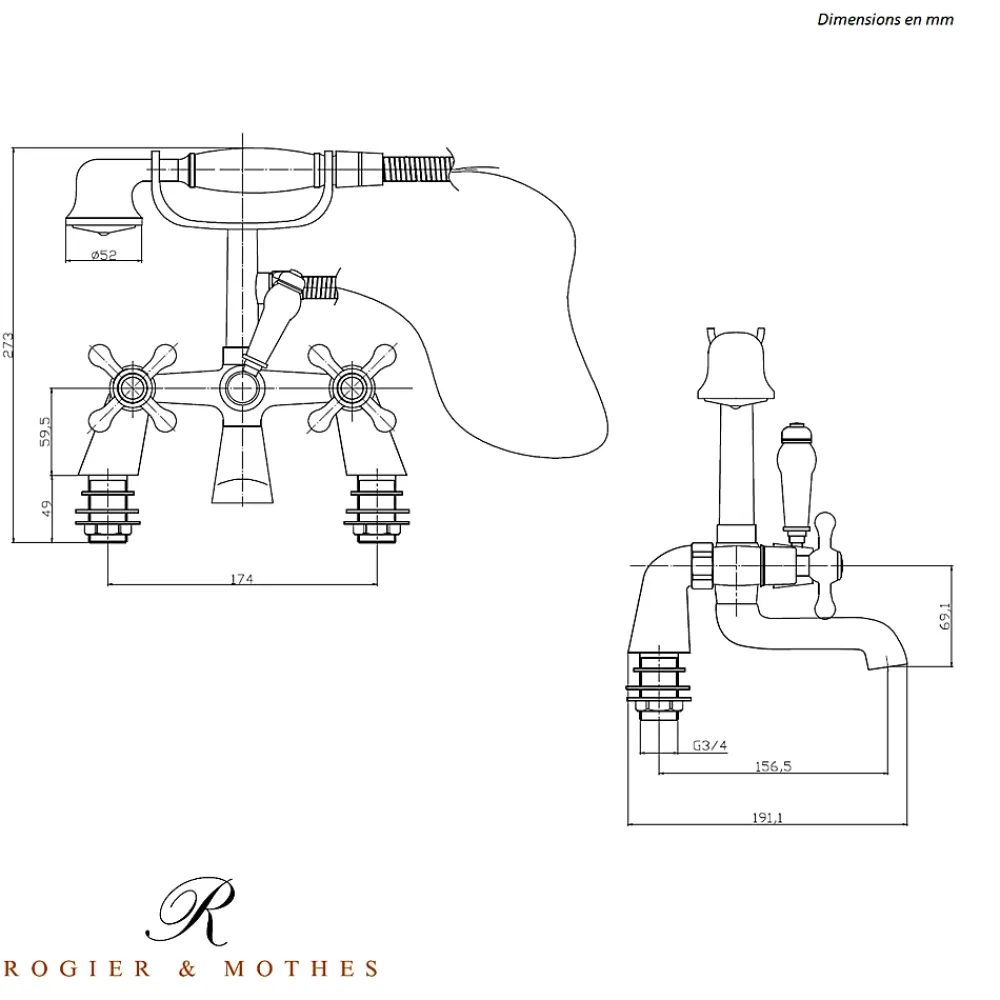Colonne De Baignoire|Rogier & Mothes Robinet melangeur baignoire retro sur pieds VICTORIA