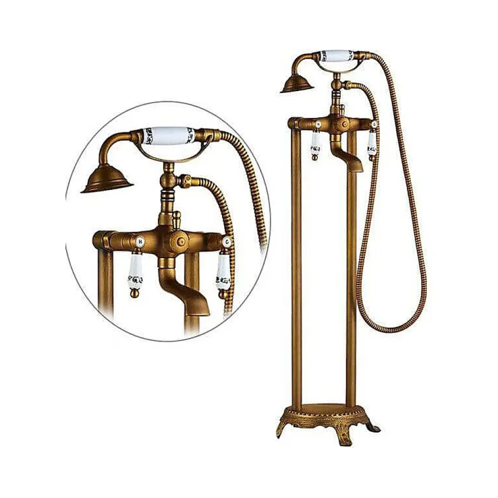 Colonne De Baignoire|Valaz Robinet melangeur sur colonnes retro pour baignoire FLORINA or ancien