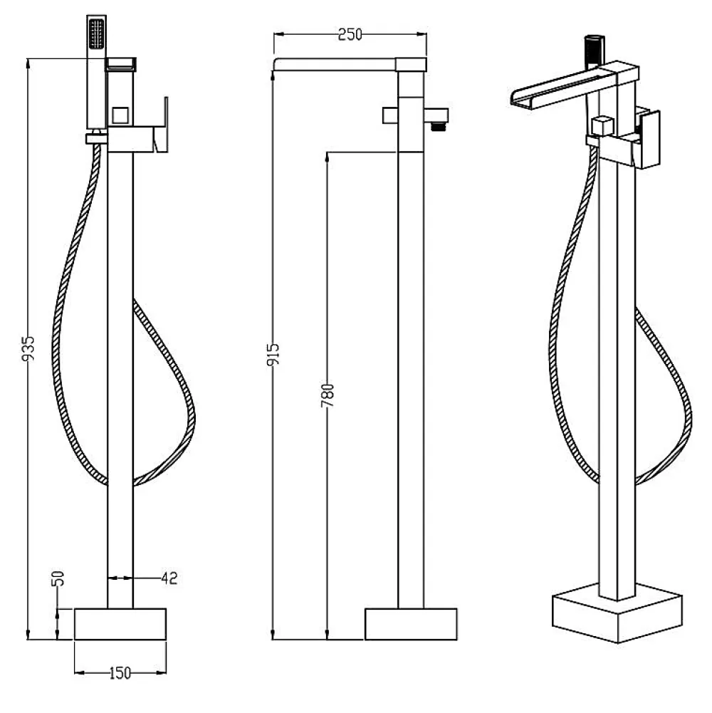 Stano Robinet mitigeur baignoire cascade TANO sur pied noir mat