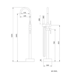 Colonne De Baignoire|Valaz Robinet mitigeur baindouche sur pied CALGARY noir mat