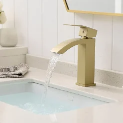Saniverre Robinet mitigeur bec cascade LERIO or brossé -