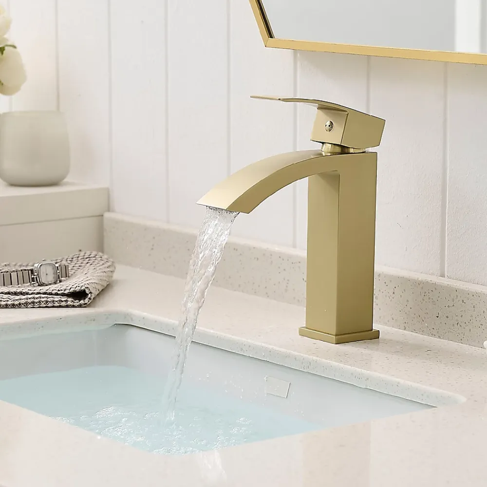 Saniverre Robinet mitigeur bec cascade LERIO or brossé -