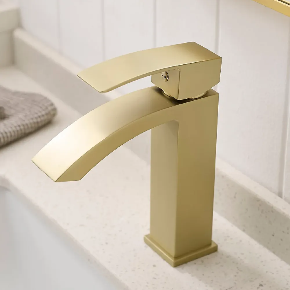 Saniverre Robinet mitigeur bec cascade LERIO or brossé -