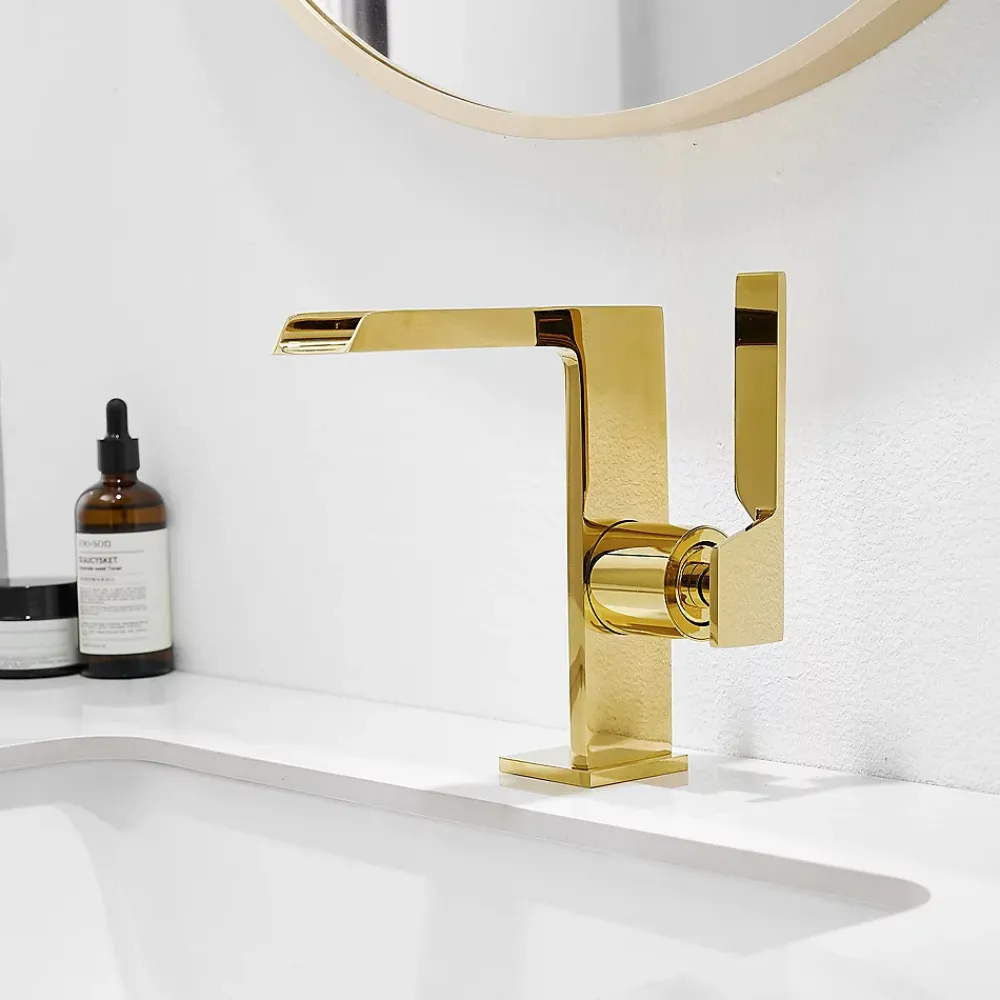 Robinet Lavabo Et Vasque|Saniverre Robinet mitigeur bec cascade CEZIO chrome Or brillant -