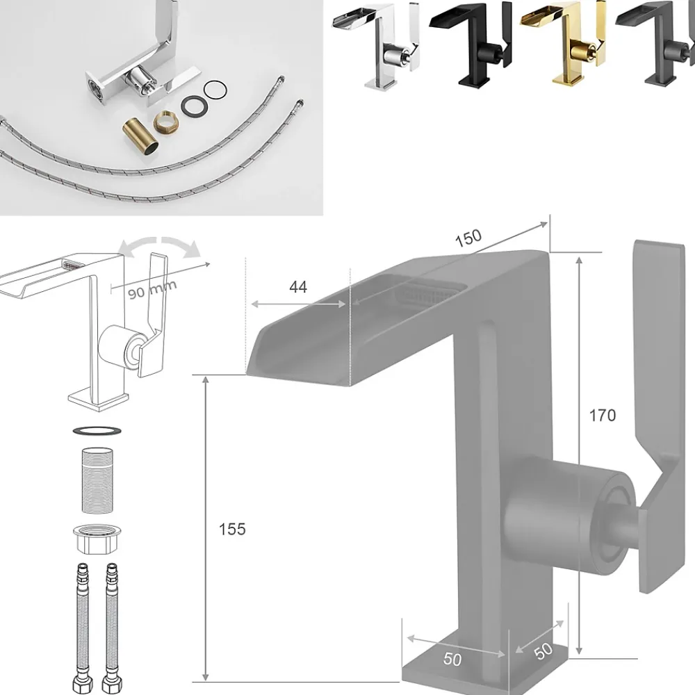Robinet Lavabo Et Vasque|Saniverre Robinet mitigeur bec cascade CEZIO chrome Or brillant -