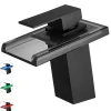 Saniverre Robinet mitigeur bec cascade à LED lumineuses SOLEO chrome noir -