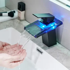 Saniverre Robinet mitigeur bec cascade à LED lumineuses SOLEO chrome noir -