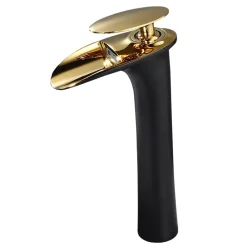 Robinet Lavabo Et Vasque|Saniverre Robinet mitigeur BRIA bec cascade haut chrome noir et or -