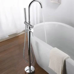 Saniverre Robinet mitigeur colonne sur pied MATY chrome brillant pour baignoire îlot -