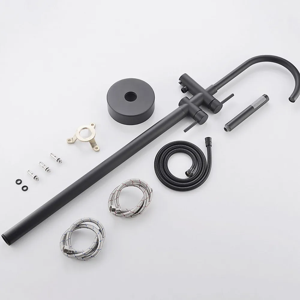 Saniverre Robinet mitigeur colonne sur pied MATY chrome Noir pour baignoire îlot -