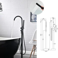 Saniverre Robinet mitigeur colonne sur pied MATY chrome Noir pour baignoire îlot -