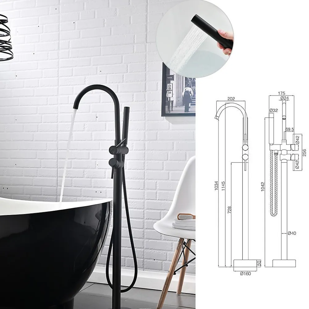 Saniverre Robinet mitigeur colonne sur pied MATY chrome Noir pour baignoire îlot -