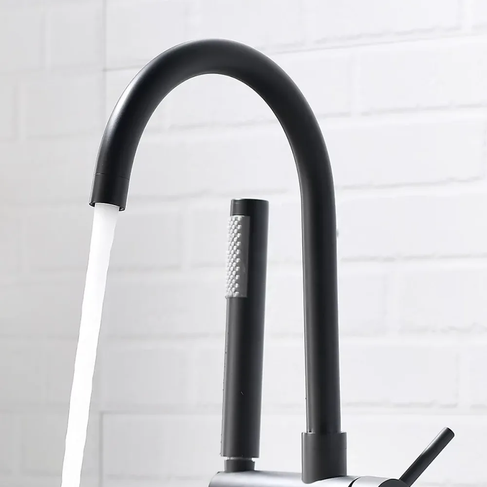 Saniverre Robinet mitigeur colonne sur pied MATY chrome Noir pour baignoire îlot -
