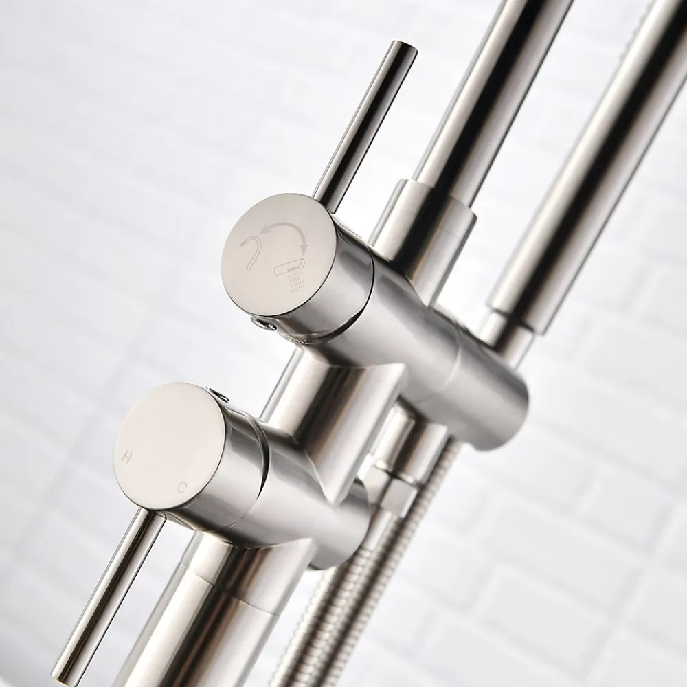 Saniverre Robinet mitigeur colonne sur pied MATY chrome brossé pour baignoire îlot -