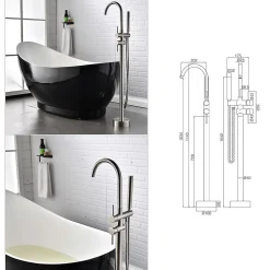 Saniverre Robinet mitigeur colonne sur pied MATY chrome brossé pour baignoire îlot -