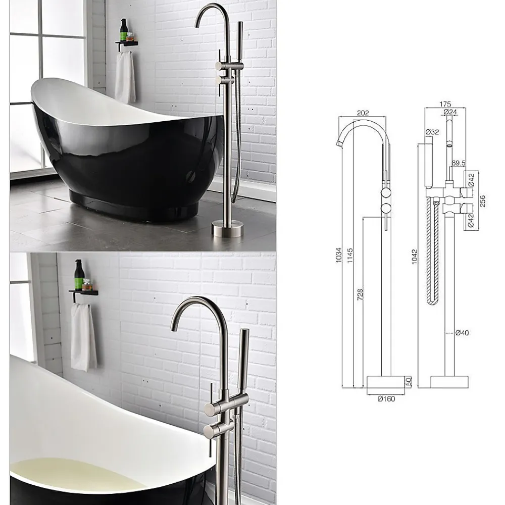 Saniverre Robinet mitigeur colonne sur pied MATY chrome brossé pour baignoire îlot -