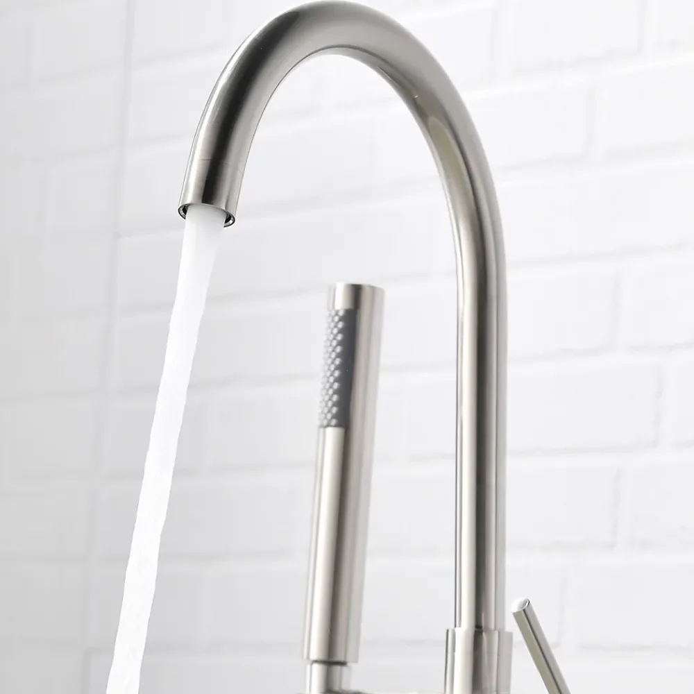 Saniverre Robinet mitigeur colonne sur pied MATY chrome brossé pour baignoire îlot -