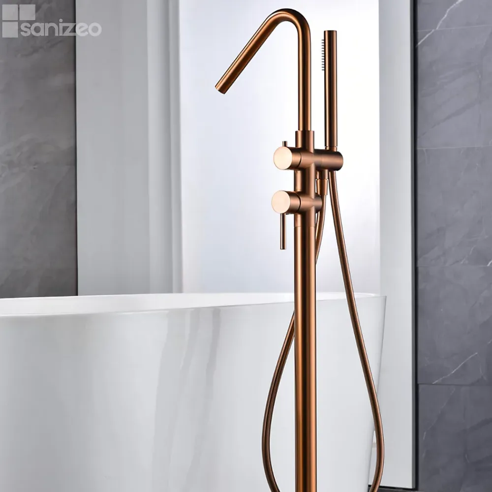 Robinet De Baignoire|Imex Robinet Mitigeur de Baignoire sur Pied Or Rose Cuivré Brossé CORCEGA BBECO1/ORC