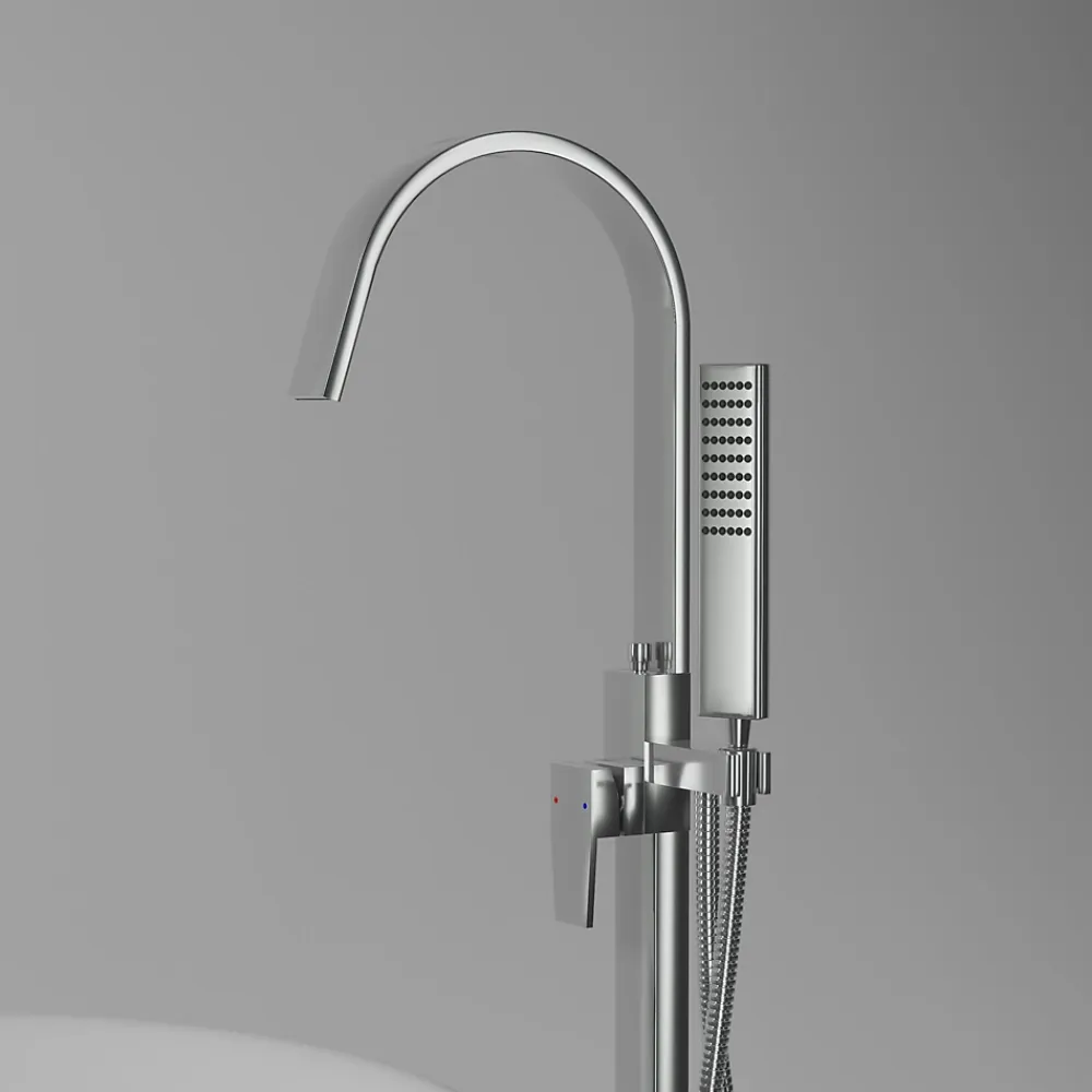 Robinet De Baignoire|Bernstein Robinet Mitigeur de baignoire design sur pieds en acier inoxydable et laiton pour salle de bain - H. 111,6cm - NT3311 2.0 - Chrome