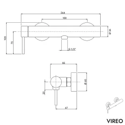 Robinet De Baignoire|Bernstein Robinet mitigeur de douche mural Acier inoxydable Chrome, mélangeur céramique - 26x11x9cm (LxHxP) - VIREO