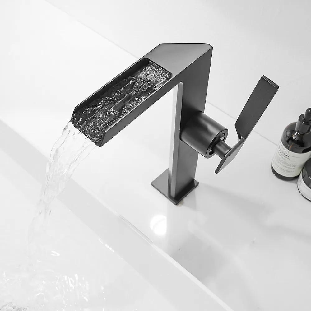 Robinet Lavabo Et Vasque|Saniverre Robinet mitigeur haut CEZIO XL bec cascade chrome Noir mat -