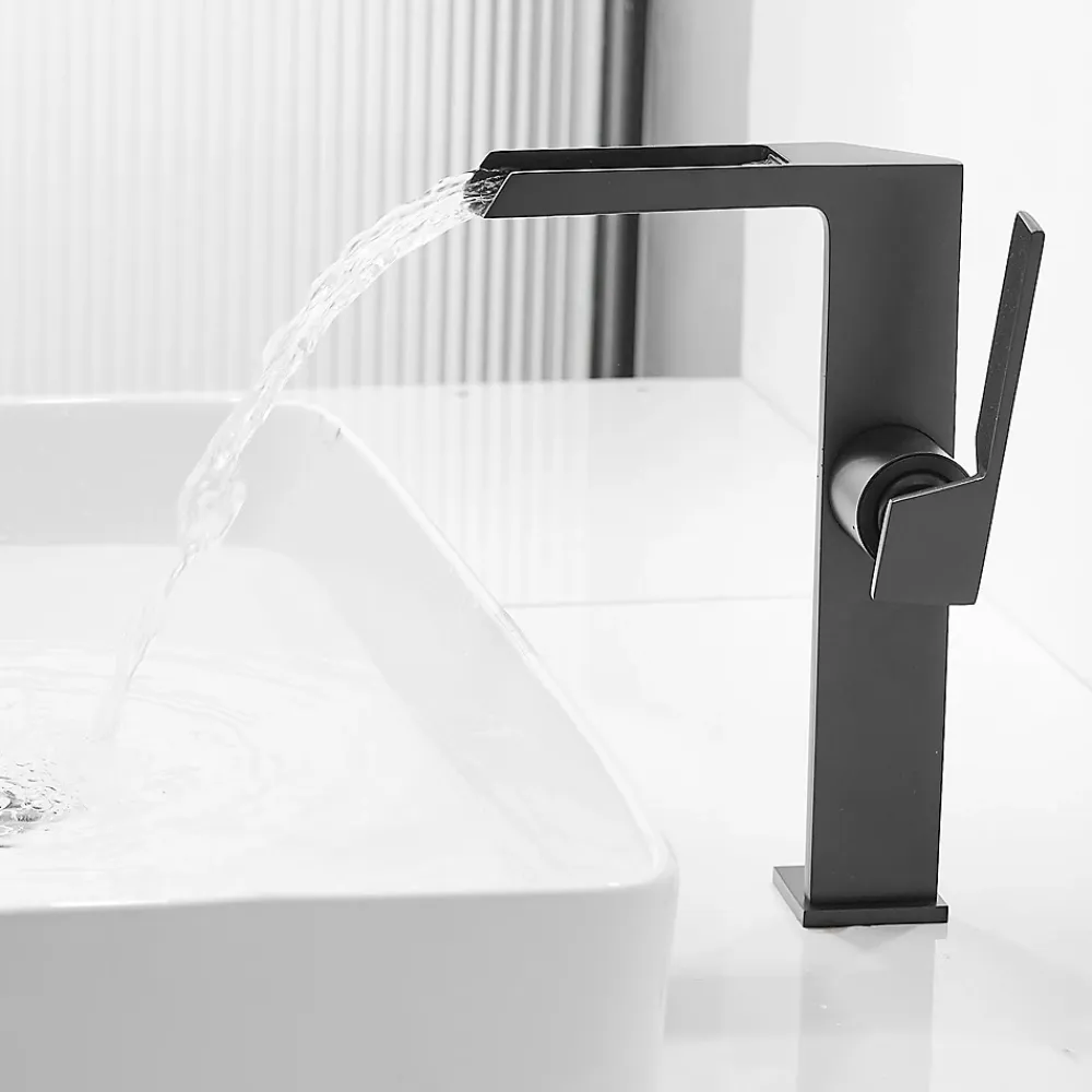 Robinet Lavabo Et Vasque|Saniverre Robinet mitigeur haut CEZIO XL bec cascade chrome Noir mat -