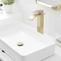 Saniverre Robinet mitigeur haut TIBRE XL bec cascade or brossé -