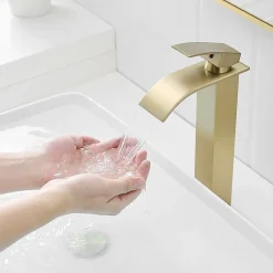 Saniverre Robinet mitigeur haut TIBRE XL bec cascade or brossé -