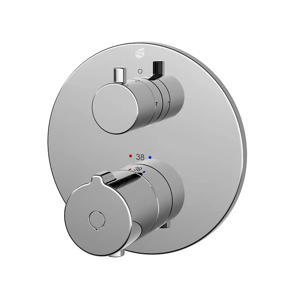 Bernstein Robinet mitigeur thermostatique de douche rond mural encastré Laiton Chrome, Fonction anti-brûlure 14,3cm - VIREO