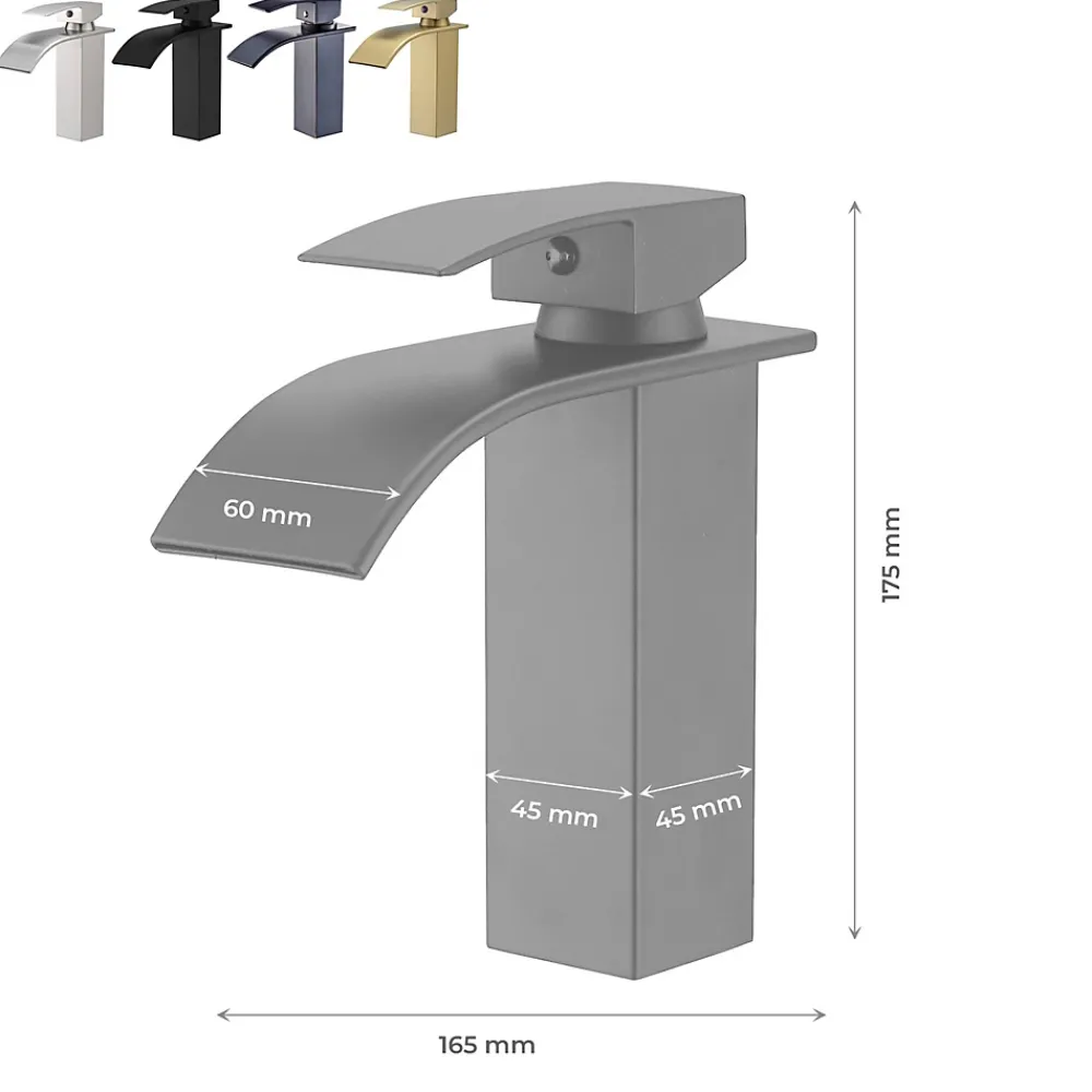 Robinet Lavabo Et Vasque|Saniverre Robinet mitigeur TIBRE bec cascade extra-plat noir chromé -