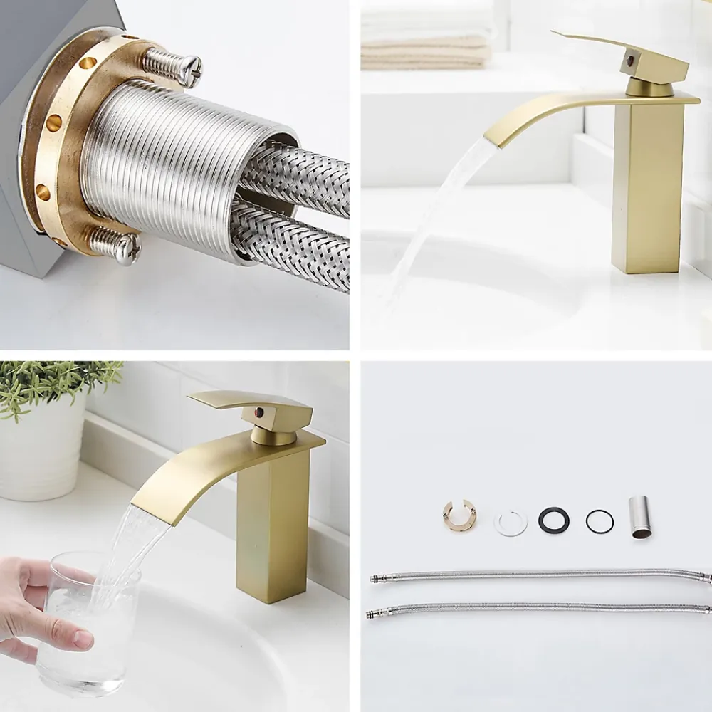 Saniverre Robinet mitigeur TIBRE bec cascade extra-plat or brossé -