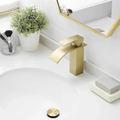 Saniverre Robinet mitigeur TIBRE bec cascade extra-plat or brossé -