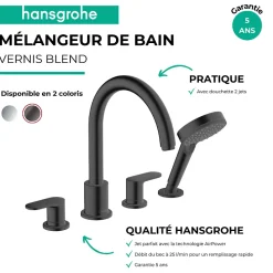 Robinet De Baignoire|Hansgrohe Robinet mélangeur bain douche 4 trous Vernis Blend noir mat