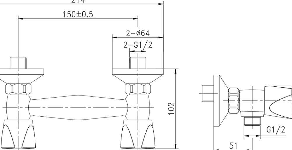 Robinet De Douche| Robinet mélangeur mural pour douche entraxe 150 mm Mâle 15 x 21 en laiton chromé Grenvik