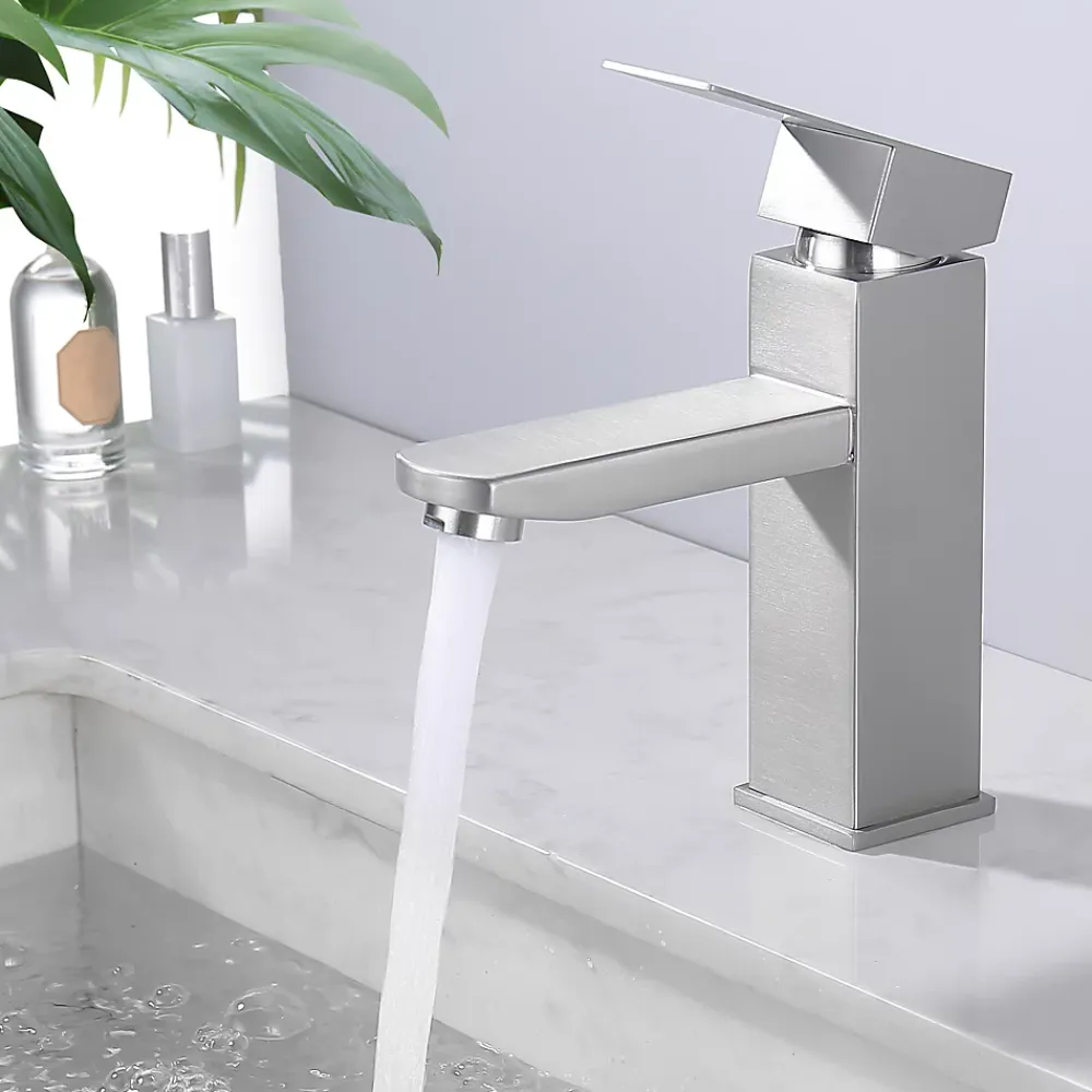 Homelody Robinet Salle Bain Carrée Mitigeur de lavabo Eau Froide Chaude Disponible Robinet Lavabo en Acier Inoxydable Mousseur Démontable