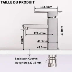 Homelody Robinet Salle Bain Carrée Mitigeur de lavabo Eau Froide Chaude Disponible Robinet Lavabo en Acier Inoxydable Mousseur Démontable