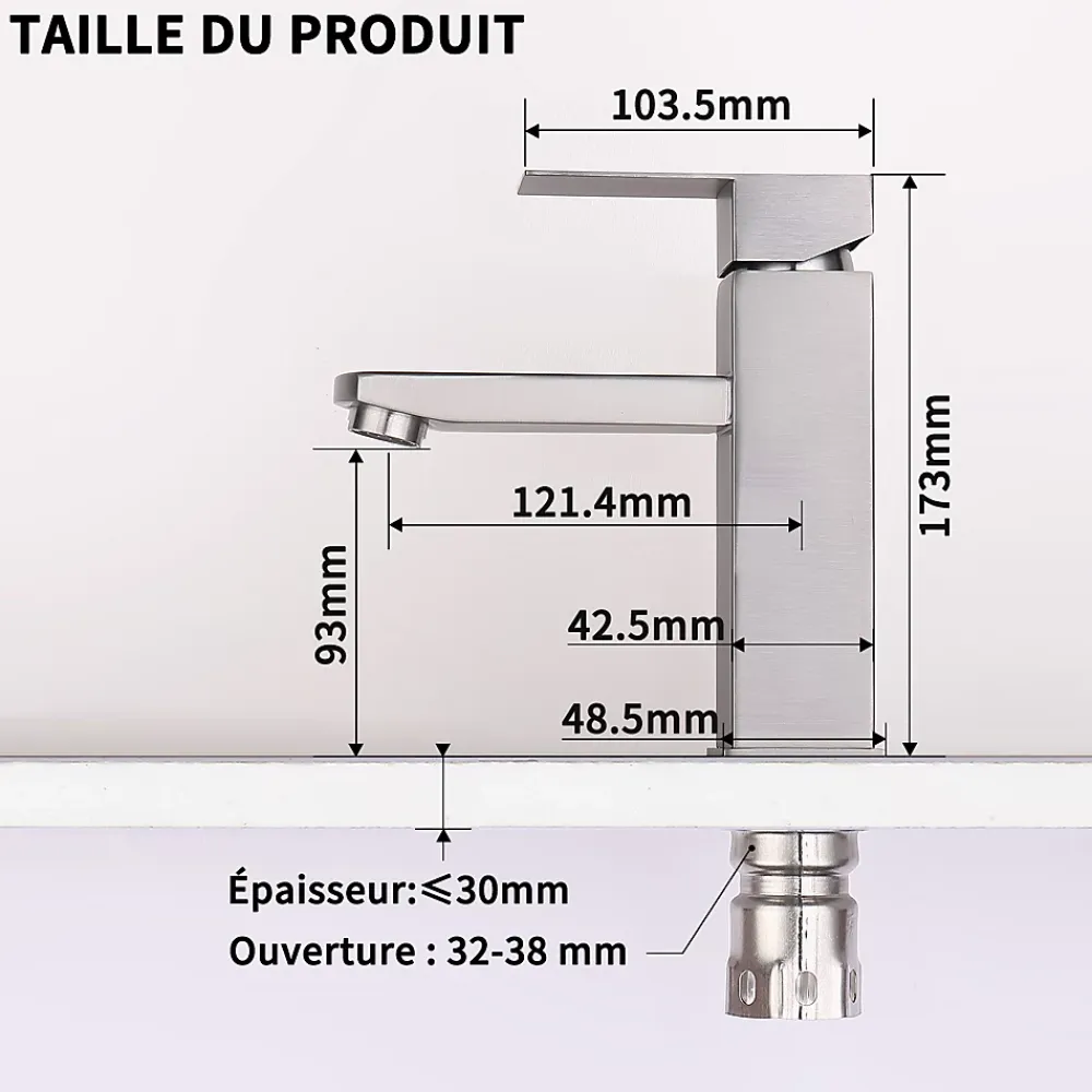 Homelody Robinet Salle Bain Carrée Mitigeur de lavabo Eau Froide Chaude Disponible Robinet Lavabo en Acier Inoxydable Mousseur Démontable